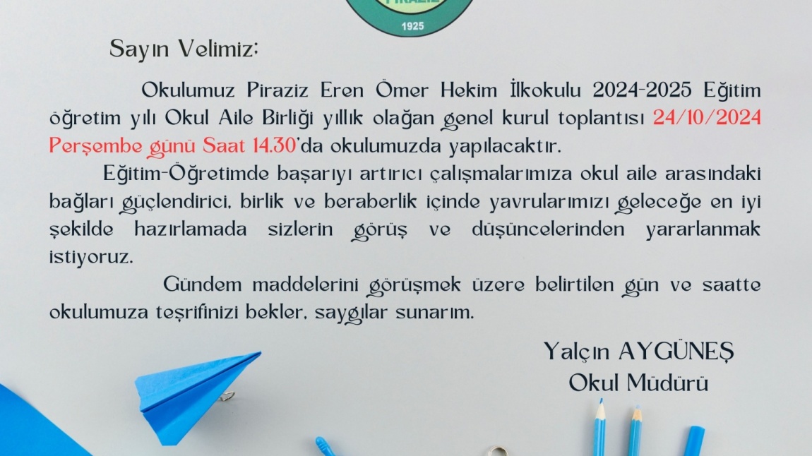 2024-2024 Eğitim - Öğretim Yılı Okul Aile Birliği Genel Kurul Toplantısı